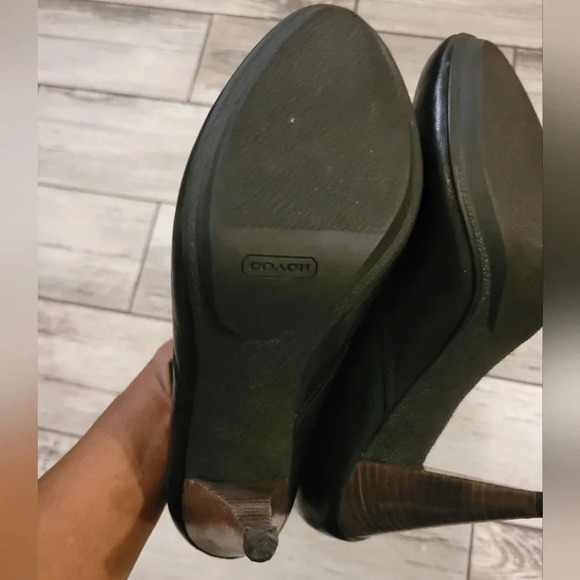 COACH Aliza black waxy leather ankle high heel pull-on classic booties Women's 8 - Picture 12 of 14